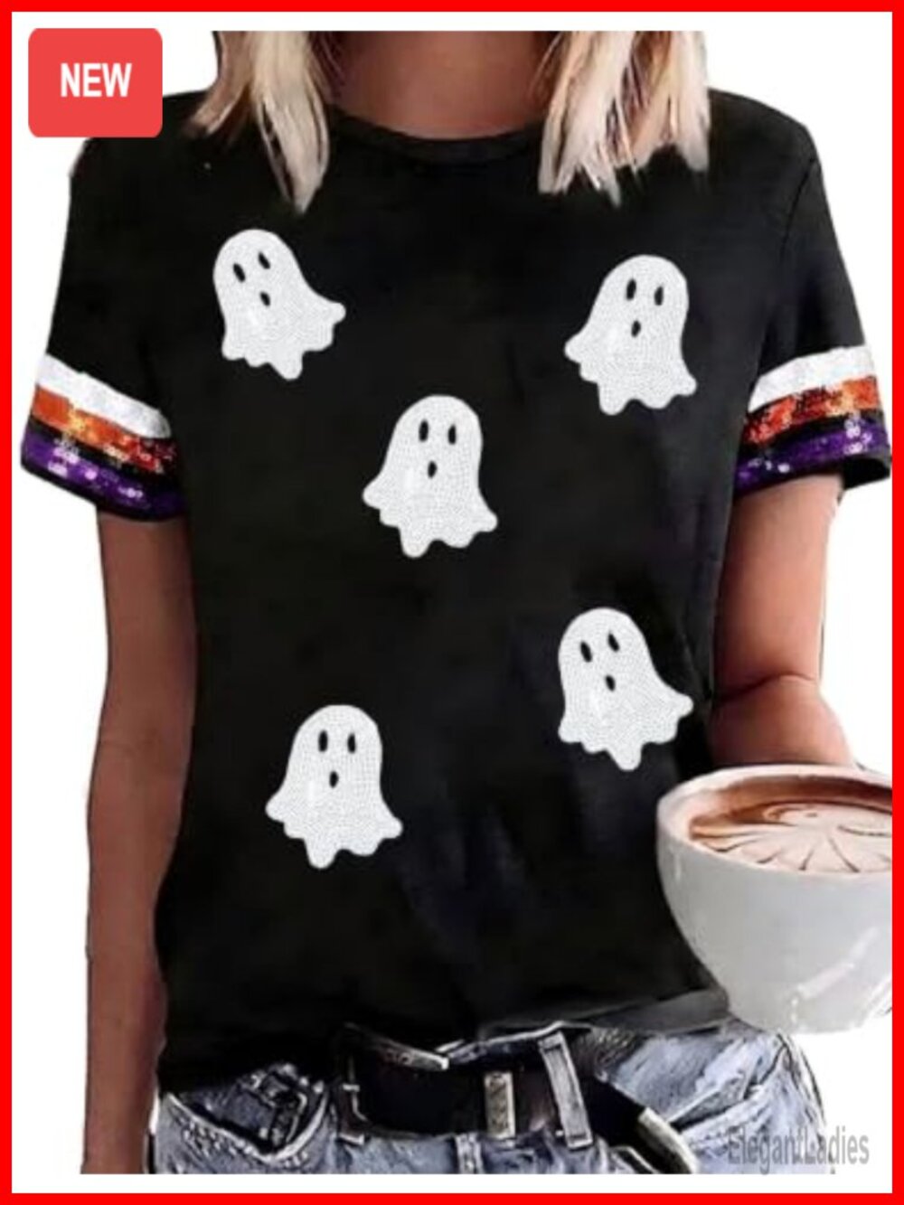 Women's Sequin Pumpkin Graphic Tee Short Sleeve Halloween Top